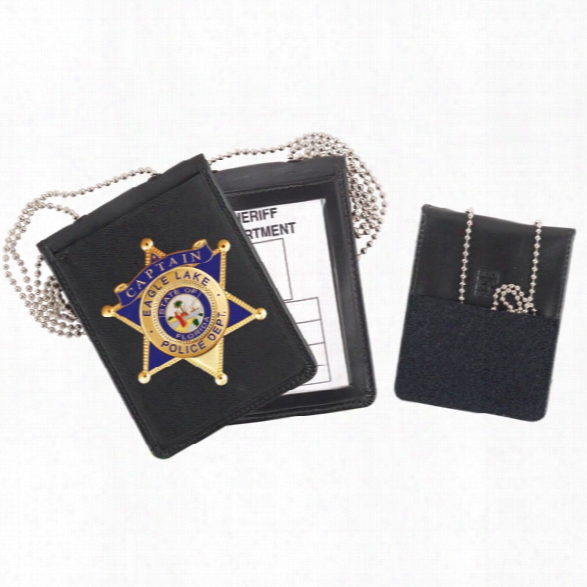 Strong Leather Recessed Hook & Loop Badge & Id Holder W/chain, Fits Id 3" X 4" - Black - Male - Included