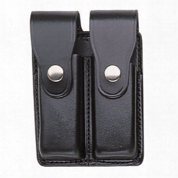 Bianchi 20c Double Magazine Pouch, Plain Black, Chrome Snap, Fits Glock 17, 19, 22, 23, Sig P226, P228, P229 - Chrome - Unisex - Included