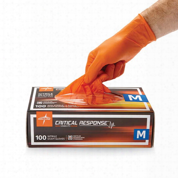 Medline (100/box) Critical Response Nitrile Gloves, Hi-viz Orange, Large - Orange - Male - Included