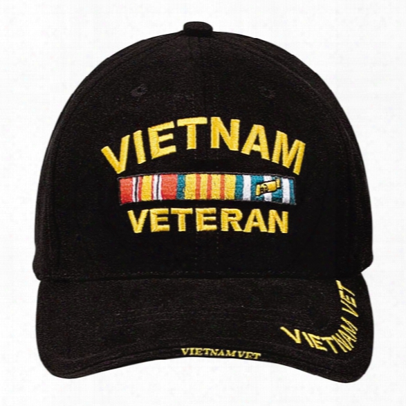 Rothco Deluxe Low-profile Ball Cap, Black W/ Vietnam Veteran In Gold Lettering - Black - Male - Included