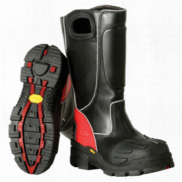 Fire-dex Leather Structural Fire Boot, Black/red, 10.5m - Red - Male - Included