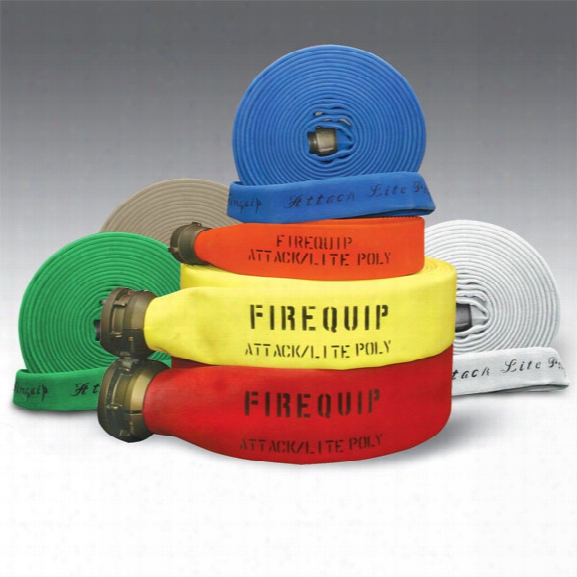 Firequip Attack Lite Small-diameter Polyester Fire Hose, 1-1/2" X 100-ft., Blue - White - Male - Excluded