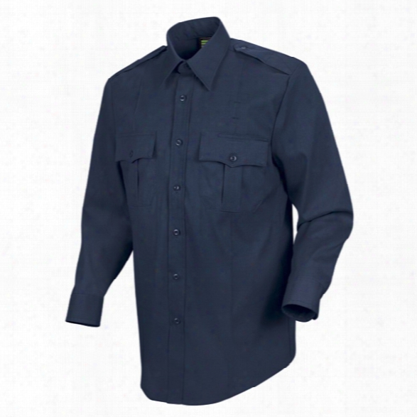 Horace Small New Dimension&reg; Stretch Poplin Long Sleeve Shirt, Dark Navy, 14.5 Collar, 32 Sleeve Length, 65% Poly/35%cotton - Blue - Female - Included