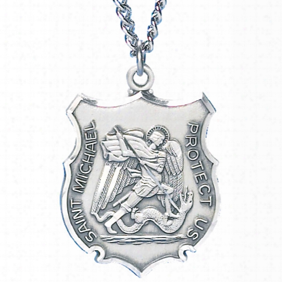 Blackinton Large St. Michael Medal (includes Charm And Chain), Sterling Silver - Silver - Male - Included