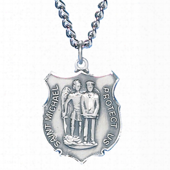 Blackinton Medium St. Michael Medal (includes Charm And Chain, Sterling Silver - Silver - Male - Included