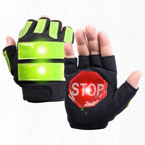 Brite-strike Traffic Safety Gloves W/ 4 Red & 4 Green Led Light Strips, Black/red/green, Lg/xl - Red - Male - Included