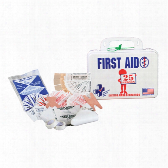 Certified Safety Ansi 25 Person First Aid Kit W/eye Wash, Poly White - White - Male - Included