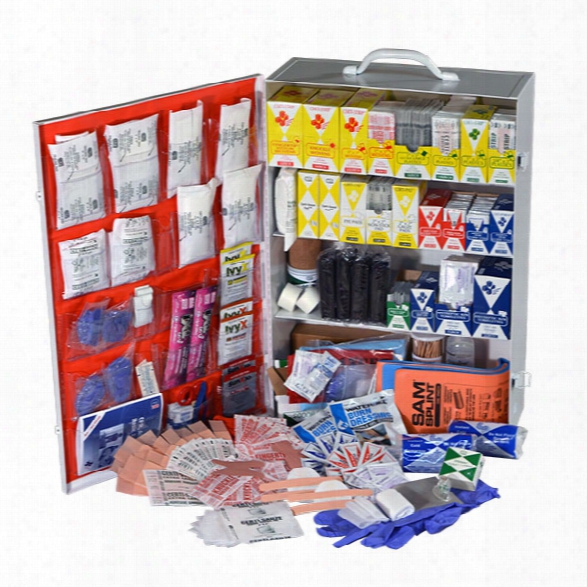 Certified Safety Class B First Aid Kit, 4-shelf Metal Cabinet - Cream - Unisex - Included