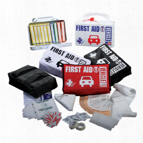 Certified Safety Vehicle First Aid Kit, Nylon Bag, White - Black - Male - Included