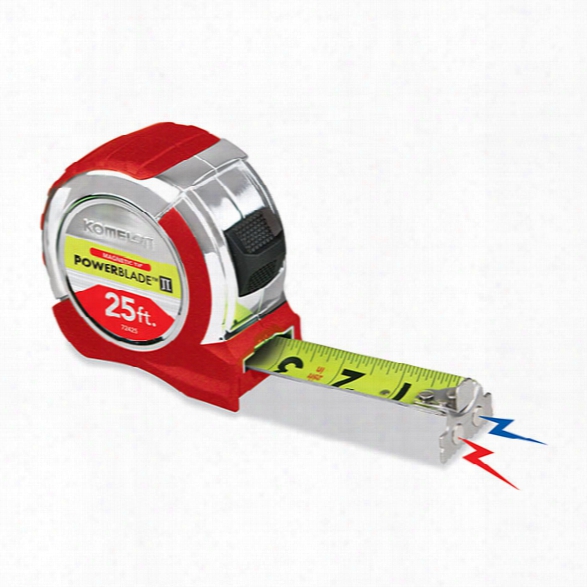 Komelon 25' X 1.06" Chrome Powerblade Ii Tape Measure, Magnetic Endhook - White - Unisex - Included