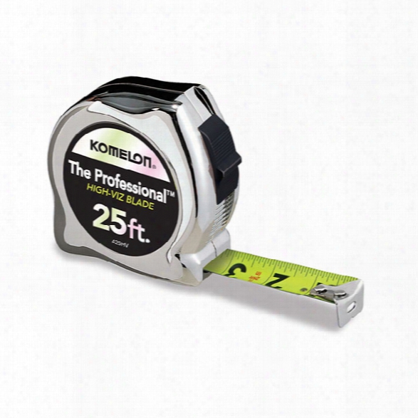 Komelon 25' X  1" Chrome Professional Tape Measure - High Viz Blade - Chrome - Unisex - Included