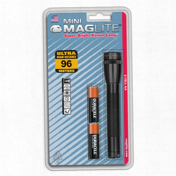 Mag-lite Mini Maglite&reg; 2-cell Aa Flashlight, Black - Black - Male - Included