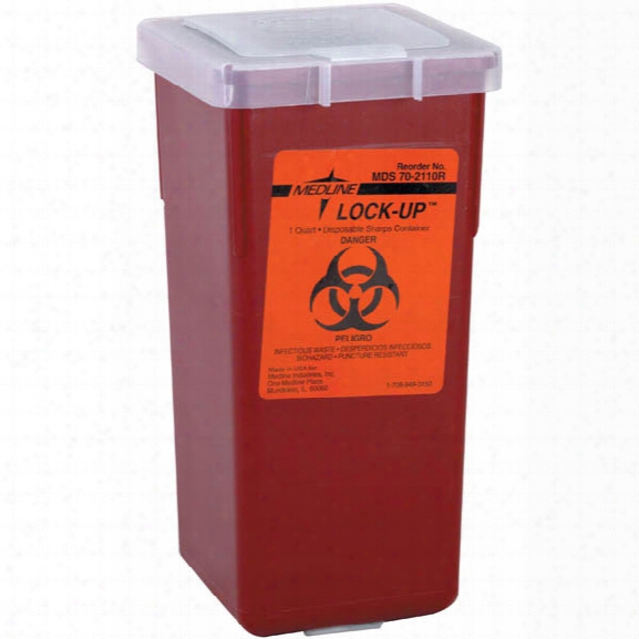 Medline Sharps Biohazard Lock-up Container, Latex-free, Red W/ Translucent Lid, 1-quart - Red - Unisex - Included