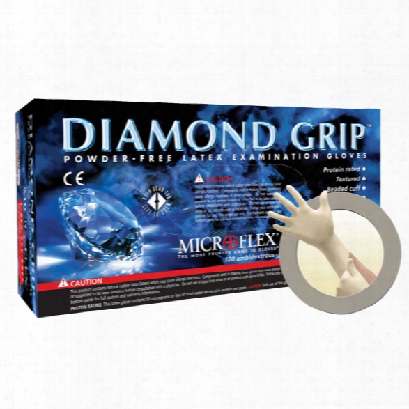 Microflex (1 Box) Diamond Grip Powder Free Latex Exam Gloves, Lg - Male - Included