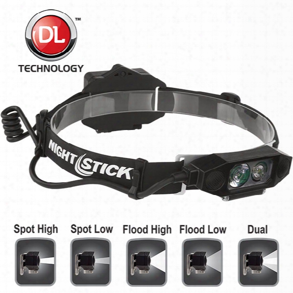 Nightstick Multi-function Low-profile Dual-light Headlamp With Rear Safety Led, 450 Lumens - White - Male - Included