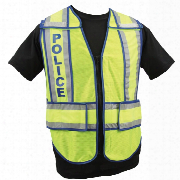 Radians Micro Mesh W/split Trim Ansi 207-2006 Zip-n-rip Vest, Blue Police, Lime W/blue/silver, Jumbo - Lime - Unisex - Included