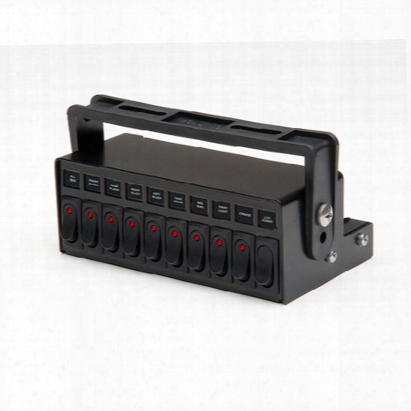 Whelen Switch Box W/ Ten 25 Amp Spst Switches, Last Switch Is Momentary, Lighted - Black - Male - Excluded