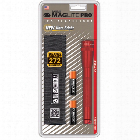 Mag-lite Mini Maglite&reg; Led 2-cell Aa Pro Flashlight, Red - Red - Male - Included