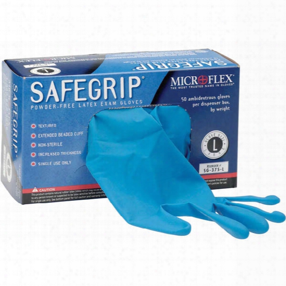 Microflex (50) Safegrip Latex Exam Gloves, Powder-free, Blue, Large - Blue - Male - Included