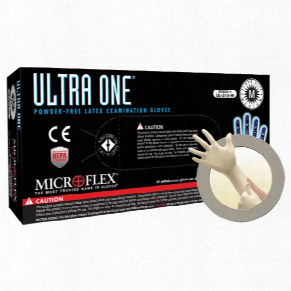 Microflex Ultra One Latex, Powder-free Eam Gloves, Non-sterile, Extended Cuff, Textured Fingers, Large, Box Of 50 - Red - Male - Included
