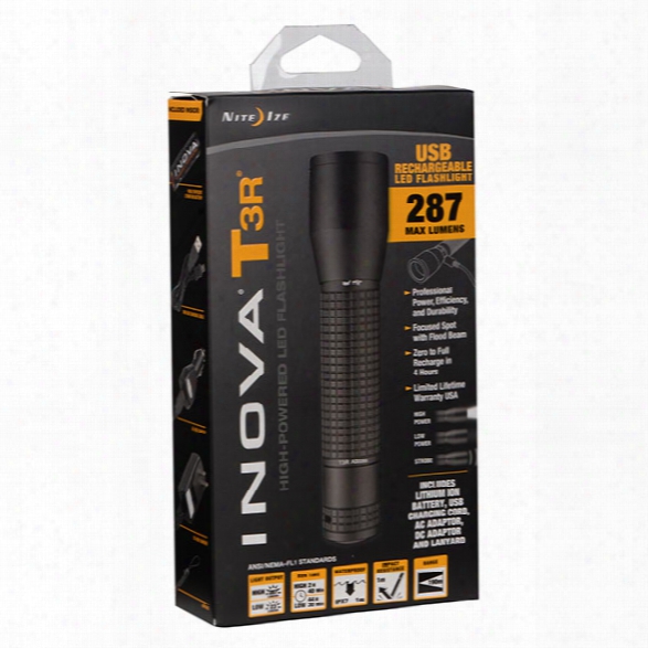 Nite Ize Inova&reg; T3r&trade;, Usb Rechargeable Tactical Led Flashlight - Black - Male - Included