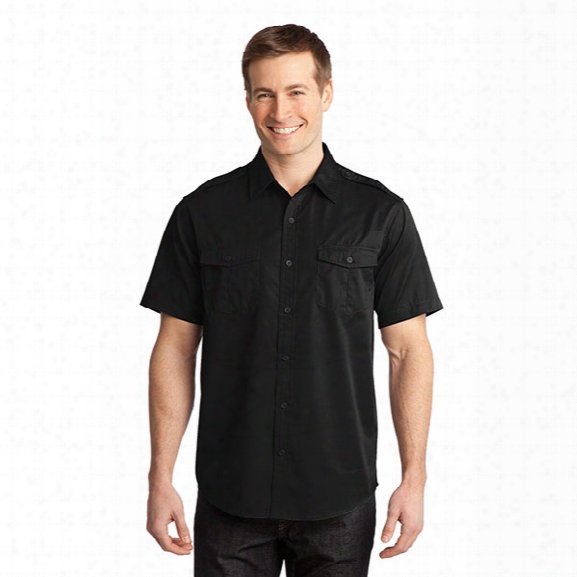 Port Authority Stain-resistant Short Sleeve Twill Shirt, Black, 2x-large - Black - Male - Included