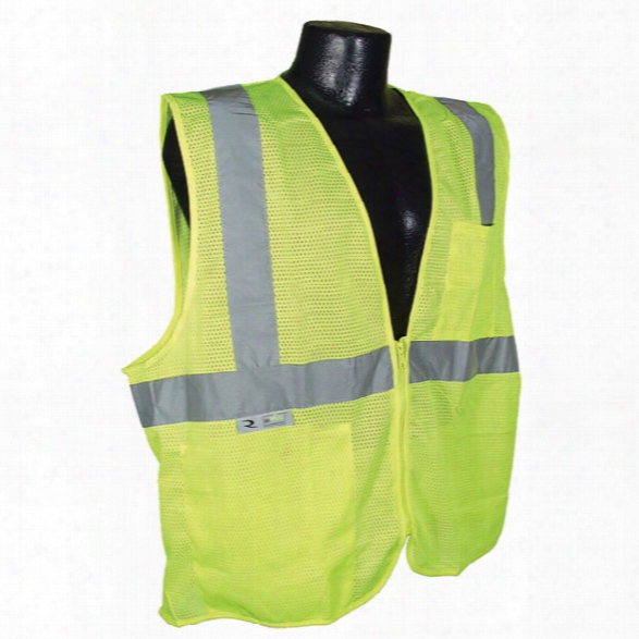 Radians Class 2 Economy Safety Vest W/zipper, Mesh, Hi-viz Green, 2x-large - Silver - Male - Included