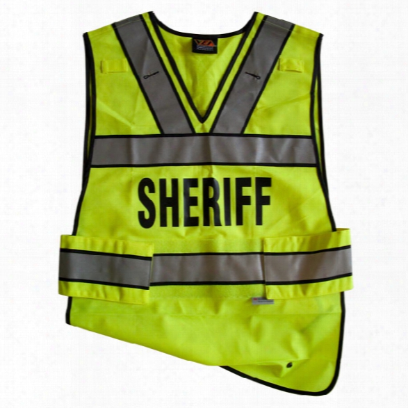 Reflective Apparel Ansi 107/207 Public Safety Vest W/ Snap-down Panel, Hi-viz Yellow, Police Legend, L/xl - Yellow - Male - Included