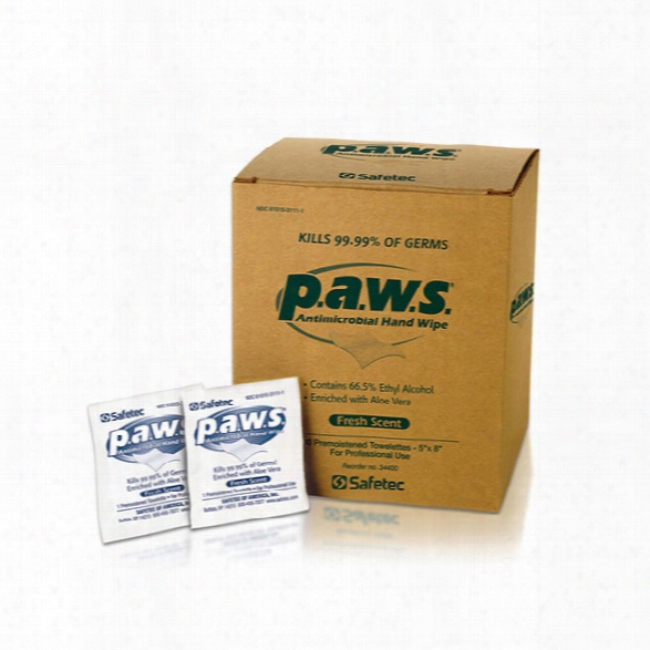 Safetec P.a.w.s., Original Fresh Scent, 5" X 8" Towelettes, 100-count, Individually Wrapped - Unisex - Included